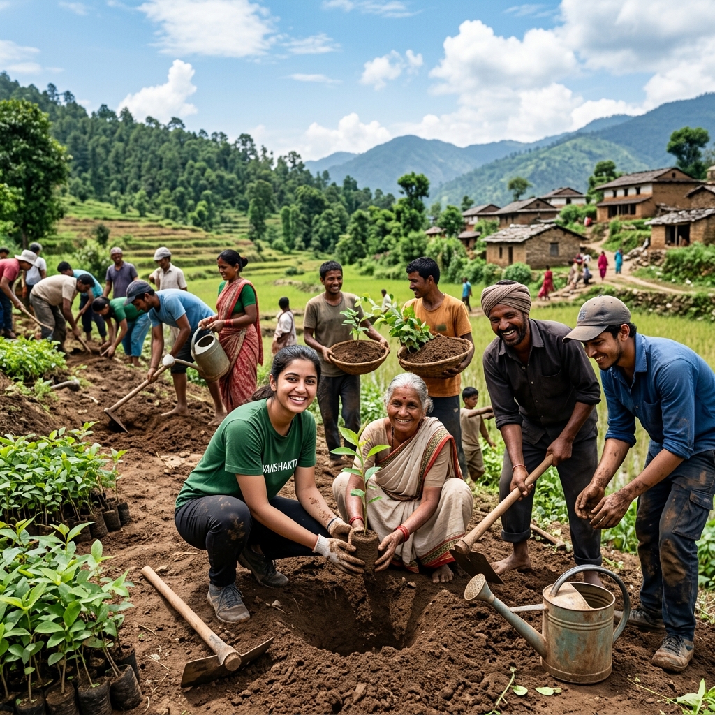 Volunteers planting saplings